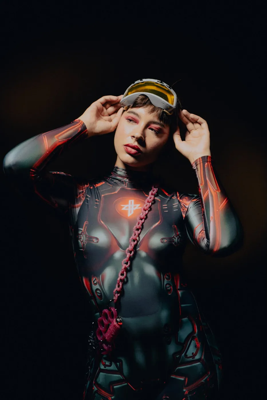 APEREIRA studio campaign: Printed bodysuit with the APEREIRA symbol