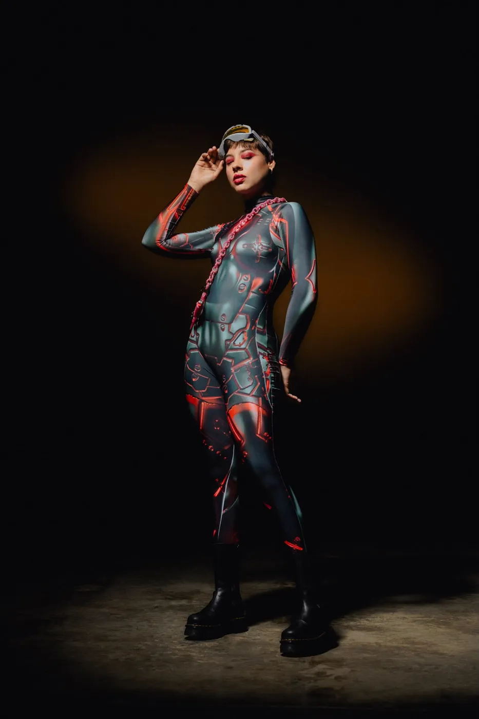 APEREIRA studio campaign: Printed bodysuit, full length