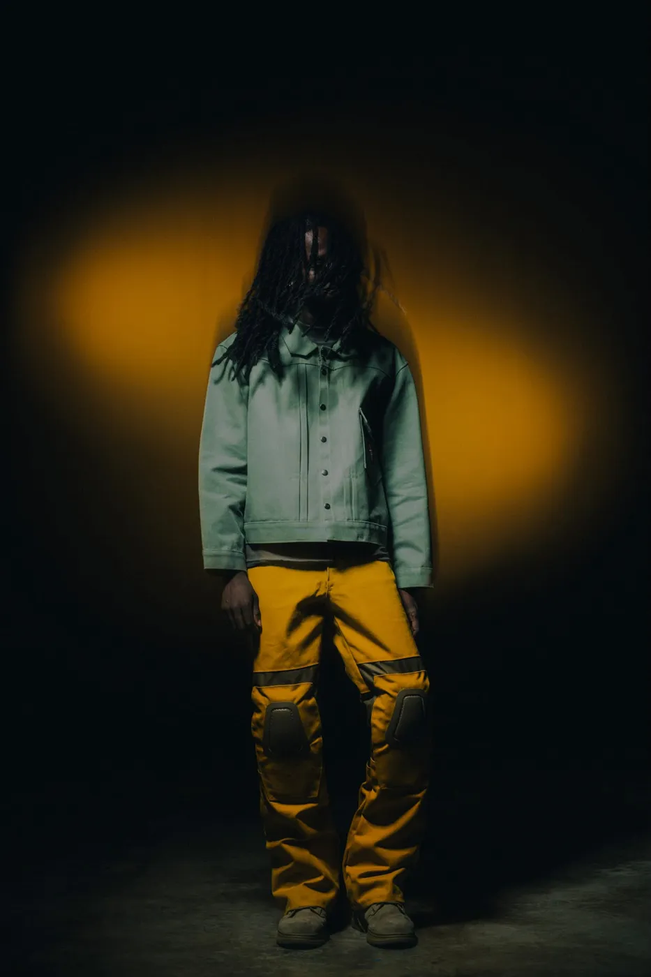 APEREIRA studio campaign: Green jacket and mustard pants