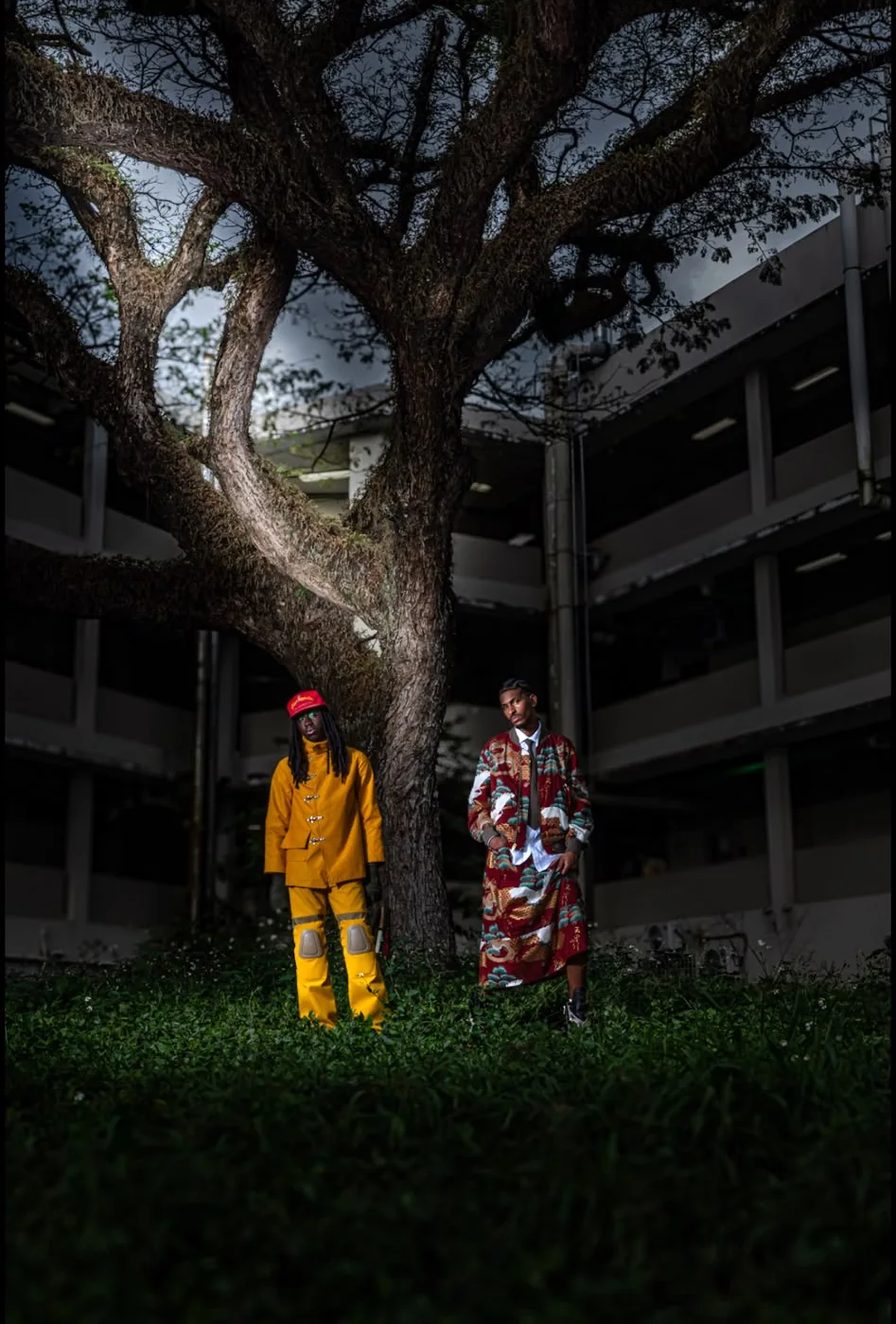 APEREIRA exterior campaign: mustard set and printed kimono