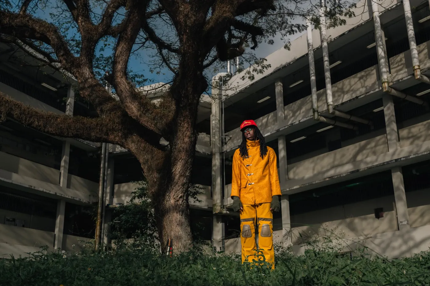APEREIRA exterior campaign: mustard set under a tree